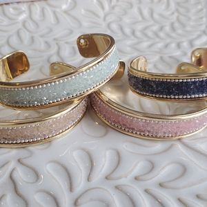 Sparkly Crystal Gold Tone Cuff Bracelet